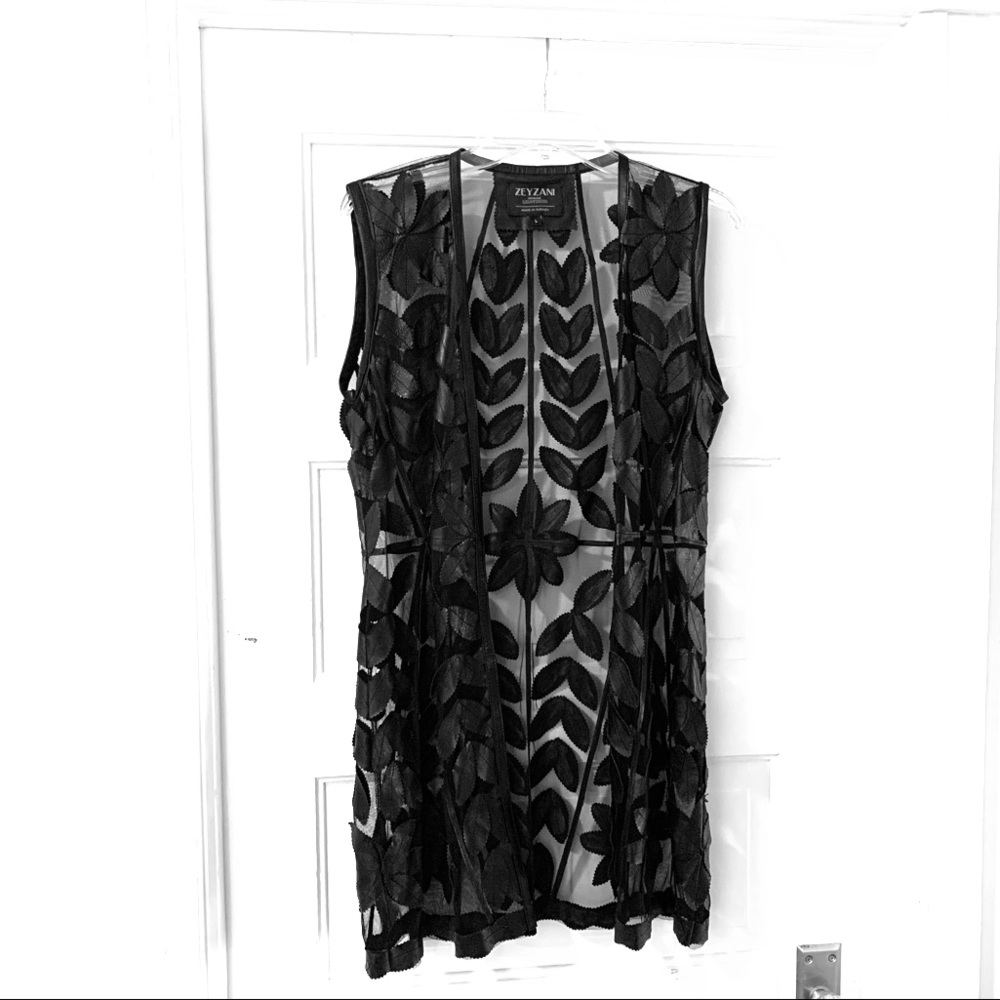 Boutique Leather and Mesh Kimono Vest size large